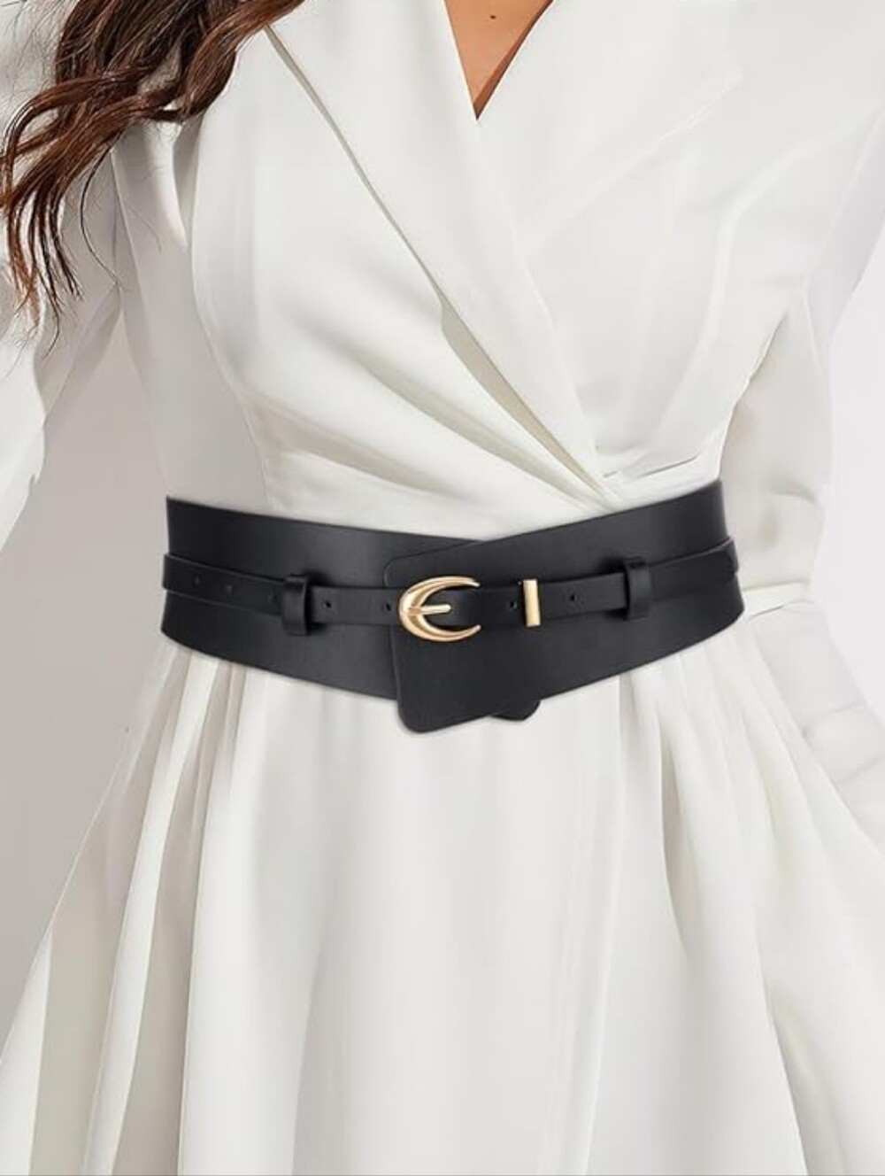 BRAND NEW NWT Black Wide Waist Belt with Gold Buckle 37-41"
